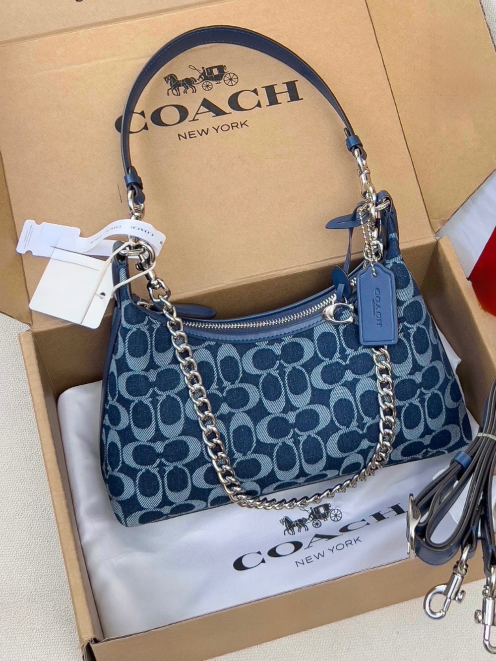 Coach Signature Denim Juliet Shoulder 25 Bag Silver Hardwar